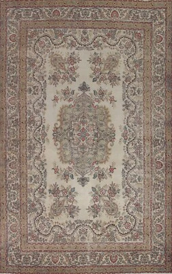 Tapete de área vintage marfim floral tradicional Tebriz 8'x12' lã feito à mão - Imagem 1 de 4