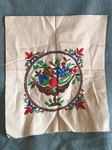 Vintage bestickte Obstschale auf Leinen Handarbeit fertig zur Pille - Bild 1 von 12
