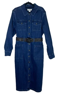 COUNTRY ROAD Womens Blue Denim Belted Shirt Midi Dress Pockets Size 14 - Picture 1 of 11