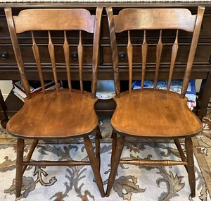 Bent & Brothers Set 2 Vintage Colonial Windsor Maple Wood Spindle Dining Chairs - Picture 1 of 24