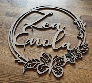  Personalised Script Name Hoop Circle Sign Wall  Plaque Wood  MDF Nursery Decor - Picture 1 of 3