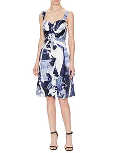 Neu Oscar de la Renta Marineblau Weiß Seide Kleid 4 - Bild 1 von 7