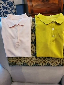 2 NEW J Crew Crewcuts Girl’s Pink/Citron Cotton Pique Polo Shirt Size Medium  - Picture 1 of 7