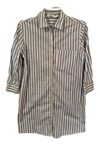 ZARA Basic Blue White Striped 3/4 Length Roll-Tab Sleeve Shirt Dress Size S NWOT - Picture 1 of 9