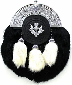 DEURA Bagpipes Kilt Rabbit Fur Sporran BLACK SP-300 - Picture 1 of 5