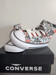 Chuck Taylor Converse Sneakers Infant Sz 5 High Top Dinosaur Print Gray /Red - Picture 1 of 10
