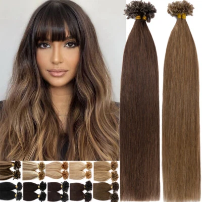 Fusion Pre Bonded Keratin Nail U-Tip Real 100% Human Remy Hair Extensions Brown# - Image 1 of 4
