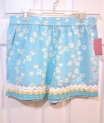 Simply Southern Shorts Large Daisies and Rickrack Light Blue New - Image 1 of 3