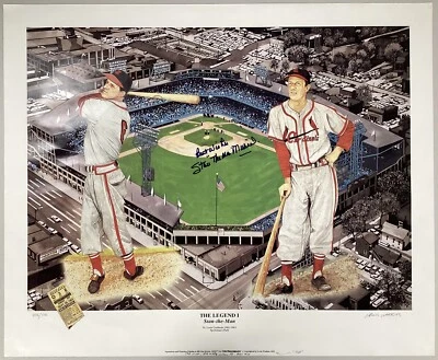 Stan The Man Musial Signed Print 28x23 Cardinals Auto HOF Best Wishes Inscr TPG - Image 1 of 4
