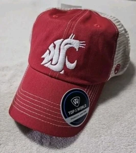 Washington State Cougars Snapback Trucker Hat Cap Red Mesh Top Of The World Men - Picture 1 of 10