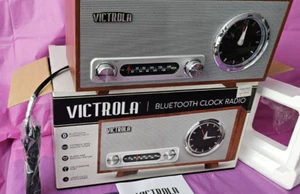 Victrola Bluetooth Analog Clock Radio Wood Cased Tabletop Model VC-150 In Box - Picture 1 of 14