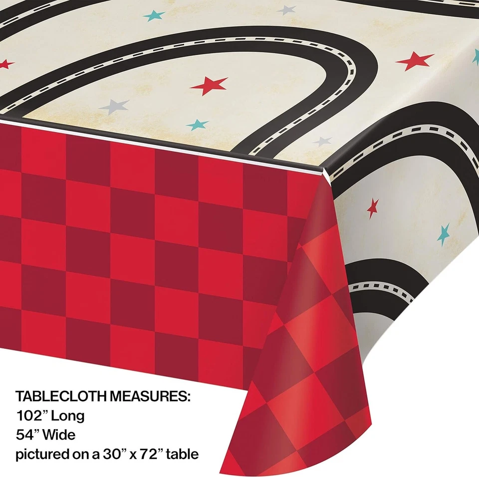 Vintage Race Car Paper Tablecloth 54" x 102" Birthday Party Decorations - Image 1 of 1