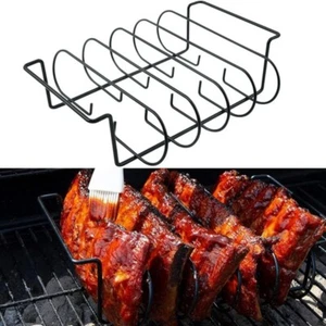 Non-Stick Stainless Steel Rib Rack for BBQ Grill Barbecue Stand Basket Outdoor - Picture 1 of 6