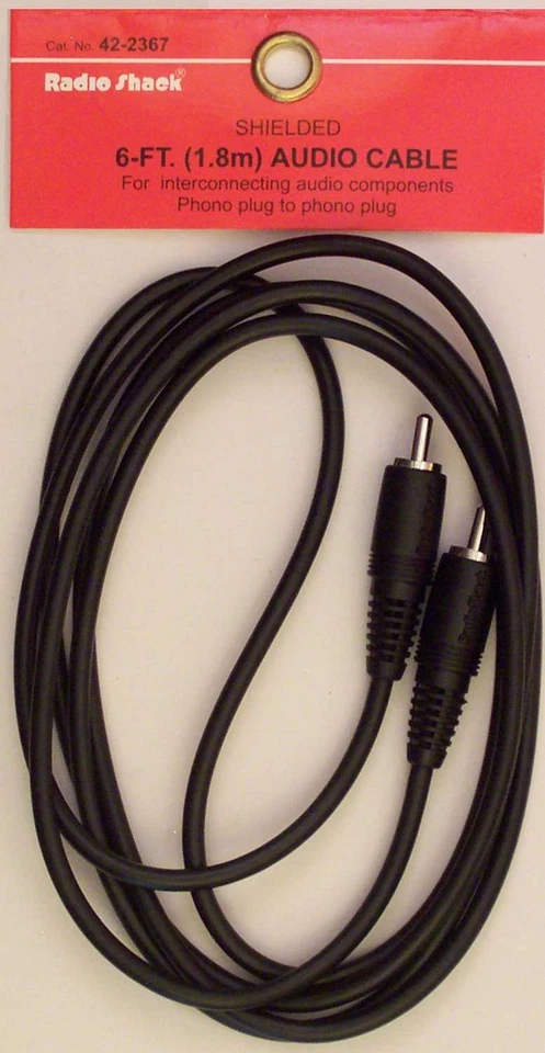 6 Foot Audio Cable Male To Male RCA Phono Plugs for Stereo ~ RadioShack 42-2367 - Image 1 of 1