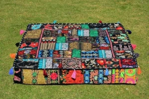 Black Patchwork Pillows Cover Embroidery Handmade Cotton Large Cushion Covers - Picture 1 of 4