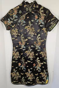 Abito tradizionale cinese Y2K TANG YI vintage ricamato raso cheongsam - 38 - Foto 1 di 16