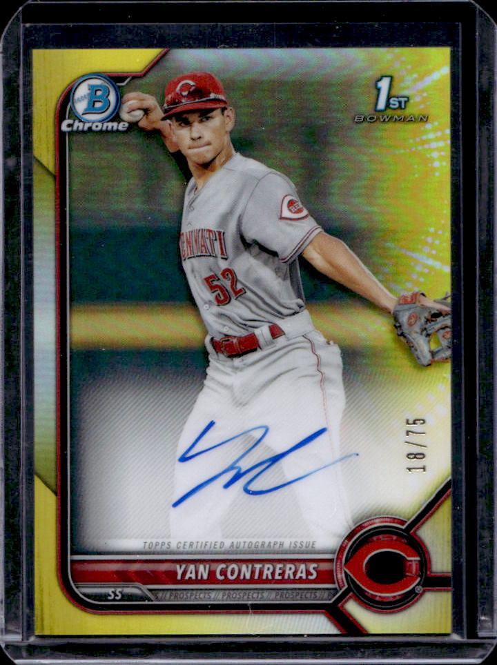 2022 Bowman Chrome Yan Contreras 1st Prospect Yellow Refractor Auto #18/75 Reds