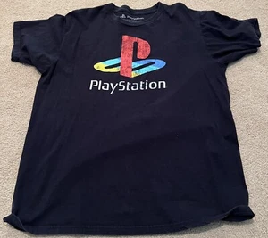 Playstation Symbol Logo Black Play Station Classic Vintage Large T-Shirt - Picture 1 of 2