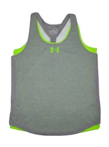Under Armour Heatgear Top Youth XL Racer Back Sleeveless Layered Green Gray Tank - Picture 1 of 8