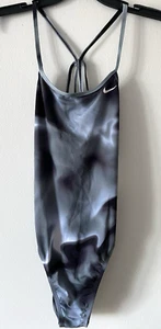 Nike Hydrastrong Swimsuit 38 Black Smoke Racerback One Piece Performance READ - Picture 1 of 9
