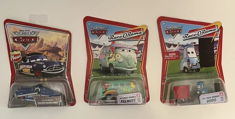 Disney Pixar Cars Lot of 3 Pit Crew Guido, Fillmore, & Hudson Hornet New Sealed Cover