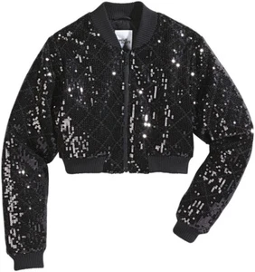 ADIDAS x JEREMY SCOTT Rare SPARKLY CROPPED SEQUIN BOMBER JACKET Size S NWT Black - Picture 1 of 11