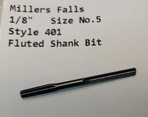 1/8" No. 5 Millers Falls Fluted Bit Push Drill Bit Point , Fits Goodell-Pratt - Picture 1 of 11