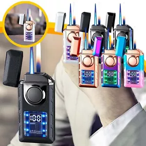 2 in 1 Windproof Dual-Flame Vintage Lighter Smart Display Refillable Butane 2024 - Picture 1 of 25