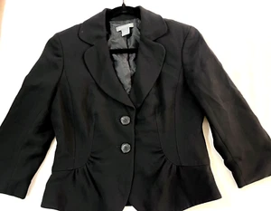 Ann Taylor Womens Lined Jacket Blazer Black Button Peplum Professional SZ 6 - Picture 1 of 7