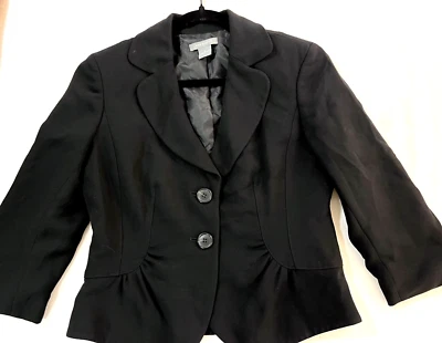 Ann Taylor Womens Lined Jacket Blazer Black Button Peplum Professional SZ 6 - Изображение 1 из 4