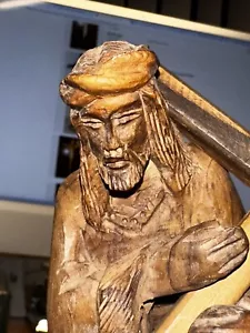 Porta Gesù vintage in legno di ulivo antico intagliato a mano con croce 8" - Foto 1 di 23
