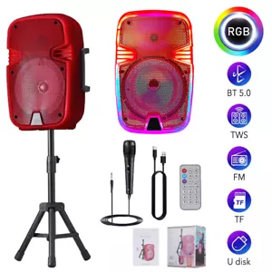 Portable 8" Bluetooth Party Speaker Subwoofer Sound System w/Microphone & Stand - Picture 1 of 14