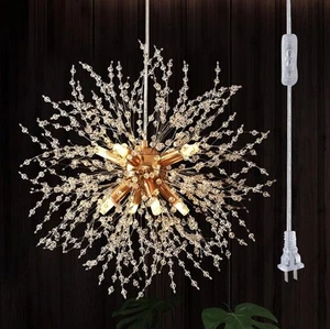 Plug in Gold Sputnik Crystal Chandelier Firework, Dandelion 8 Light , 17" - Picture 1 of 3