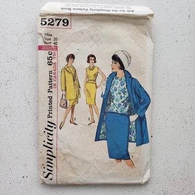 1960s Vintage Simplicity 5279 Skirt Coat Blouse Set Sz 20 Sewing Pattern - Image 1 of 2