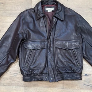 Vintage 80s Aviator Bomber Banana Republic Brown Leather patina Jacket Size 38 - Picture 1 of 17