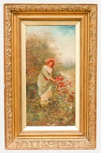 John McColvin (1864-1920) - Framed Late 19th Century Oil, Lady in the Garden - Picture 1 of 5