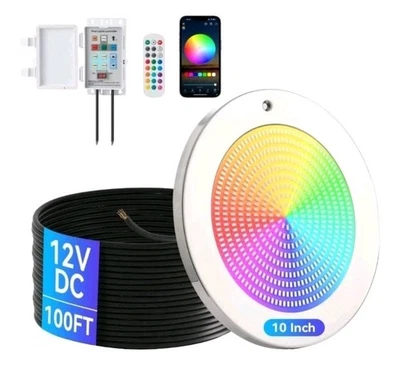 Luz LED Piscina 10 pulgadas Shashka 54 vatios 100 pies cable 12 voltios acero inoxidable control remoto Foto 1 de 4