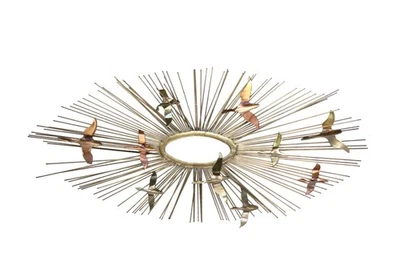 Vintage Curtis Jere Sunburst Birds In Flight Metal Large Wall Sculpture 36 x 21" - Image 1 of 4
