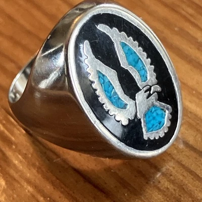 Joyería nativa americana anillo navajo artesanal turquesa y ónix negro talla 9 Foto 1 de 4