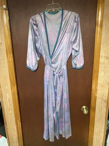 Vintage Lorraine Floral Satin Purple Teal Robe Made in USA Gr. Large - Bild 1 von 6