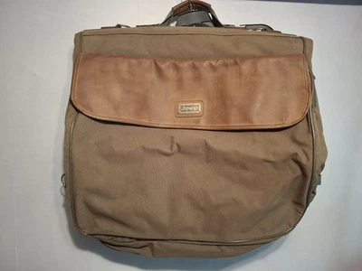 Vintage JEEP Wrangler Army Olive Green & Tan Canvas Garment Bag Travel Equipment - Image 1 of 4