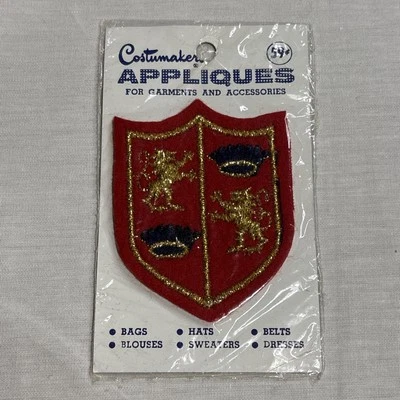 Vintage Costumaker Shield Patch Red Gold Felt Applique NOS 2.75” Sealed - Image 1 of 2