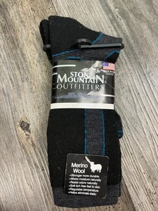 Mens Stone Mountain Outfitters Merino Wool Hiking Socks Size Large Black 8-12 - Picture 1 of 5