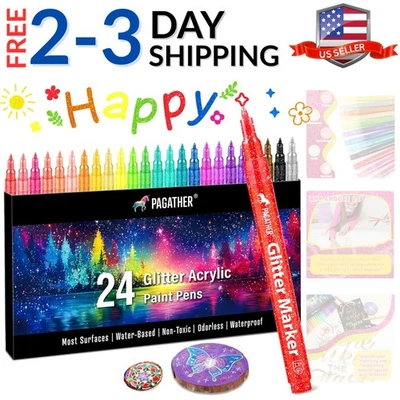 24 Colors Glitter Markers, 0.7mm Extra Fine Tip Sparkling Acrylic Paint Pens ... - Image 1 of 4