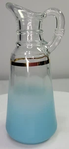 Blendo Glass Cruet Mid Century Blue Ombre Frosted Color with Gold Trim Vintage - Picture 1 of 10