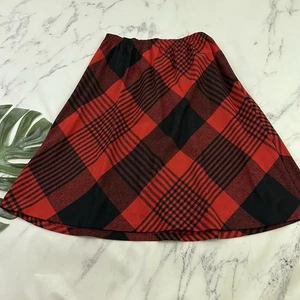 Punch Line Damen Vintage 90er Karo Woll Rock Größe 34 XL Rot Schwarz A-Linie Midi - Bild 1 von 11