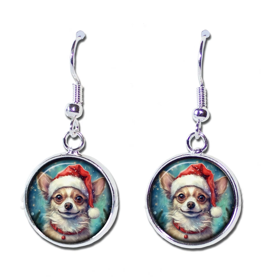 Chapéu de Papai Noel para Cachorro Chihuahua Holiday - Brincos pendurados de resina feitos à mão tamanho 16 mm - Imagem 1 de 1