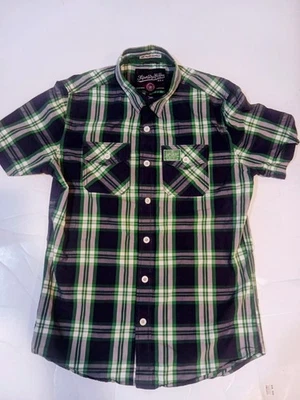 Super Dry Washbasket Shirt in Navy Blue, Green & White Plaid Size L MS4GE356 - Image 1 of 4