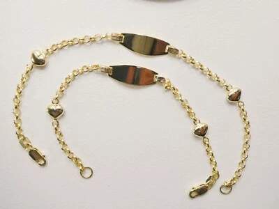 10L REAL SOLID YELLOW GOLD DOUBLE HEART ID BRACELET - Image 1 of 4