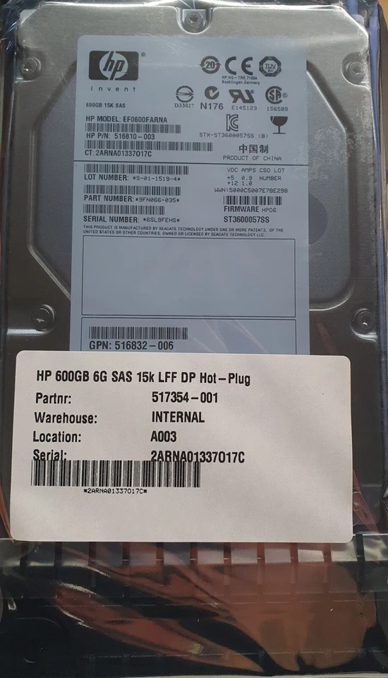 HP 600GB  6G SAS 15K LFF DP Hot-Plug 517364-001 516810-003 Festplatte - OVP - Bild 1 von 1
